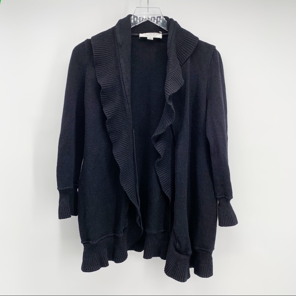 St. John Collection By Marie Gray Black Ruffle Cardigan Size 4